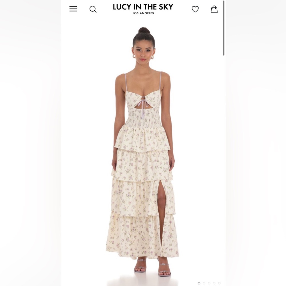 Floral Cutout Ruffle Maxi Dress in Cream